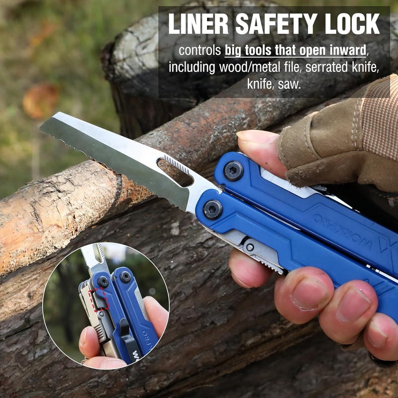 WORKPRO 18-in-1 Multi Tool Pliers, Gifts for Dad, Stainless Steel EDC Multitool with Pocket Knife, 2 Safety Locks, Belt Clip and Oxford Pouch, Multipurpose Utility Multiuse Tool for Outdoor Activities - Image 3